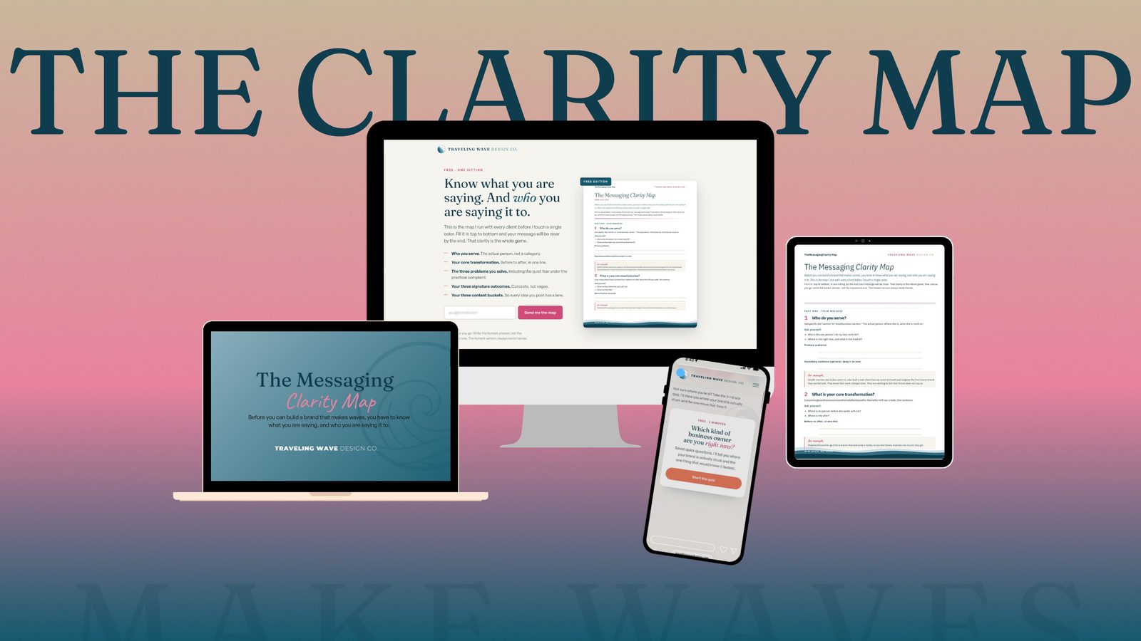 The Messaging Clarity Map shown on a desktop, tablet, and phone.
