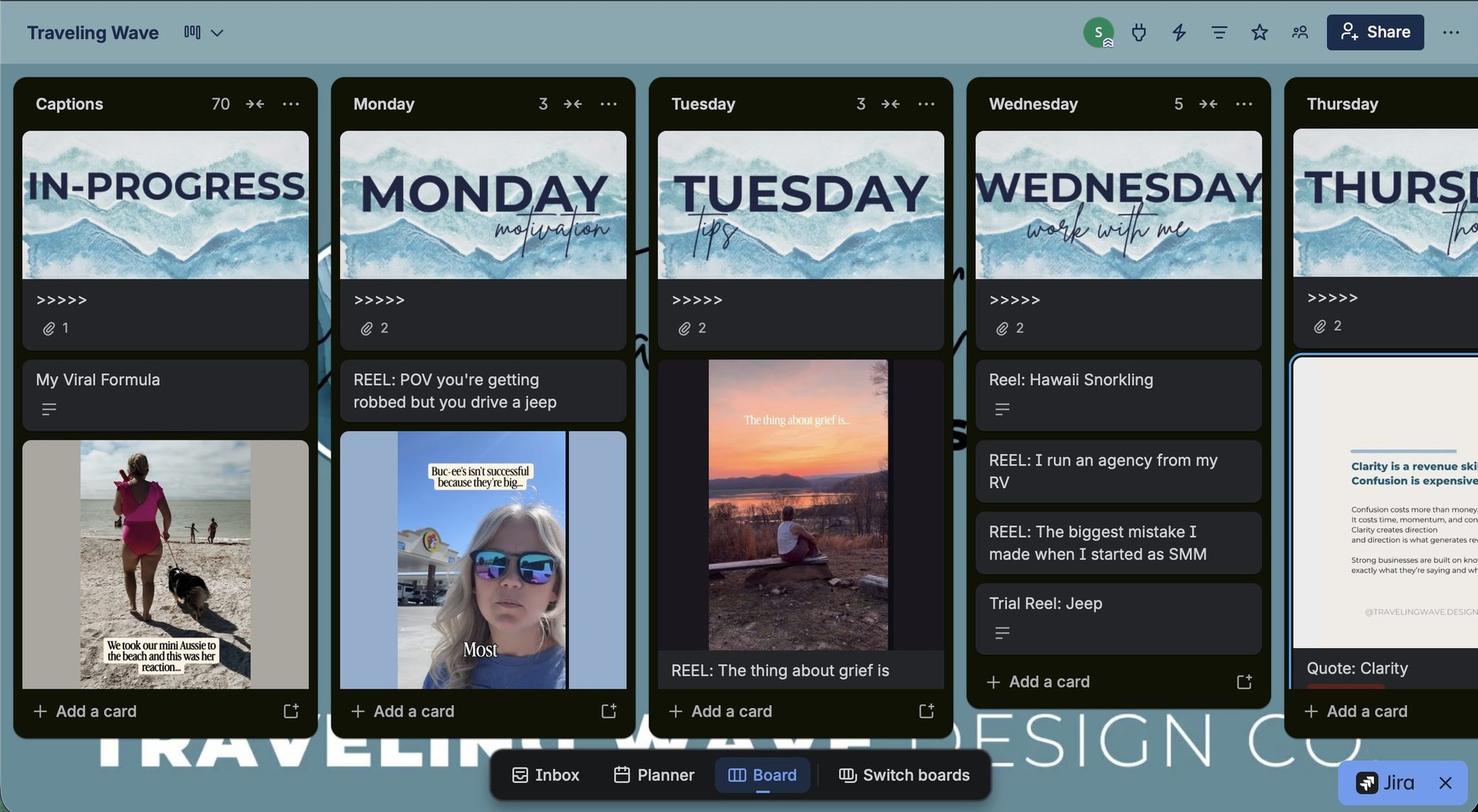 The real Traveling Wave content system, run in Trello