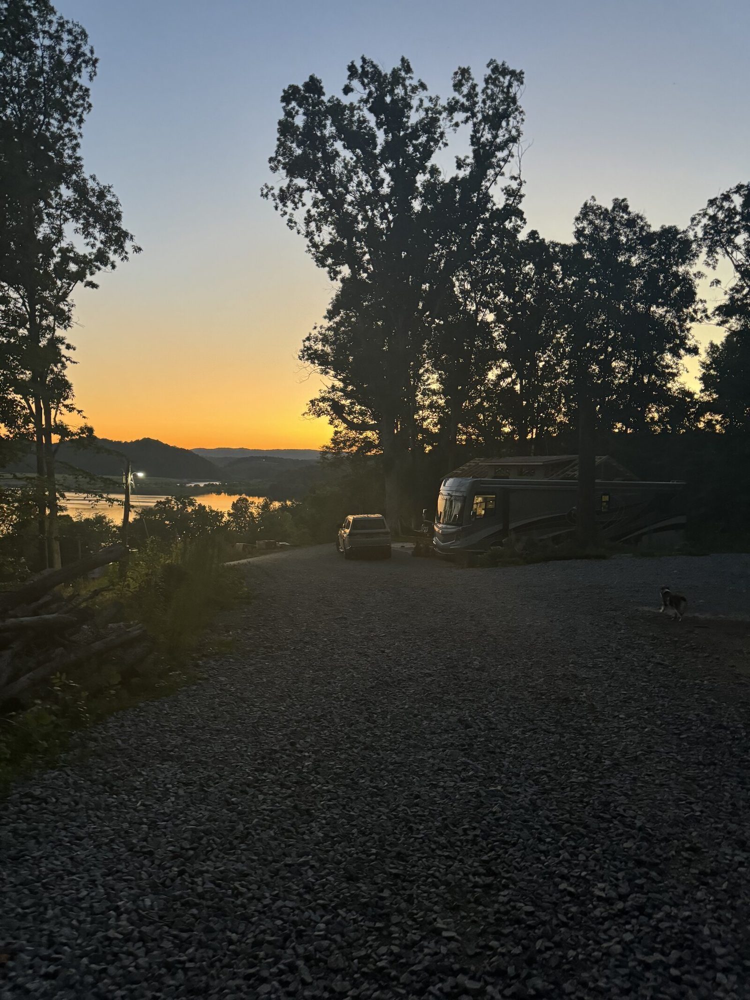 Our motorhome at night with dramatic clouds overhead