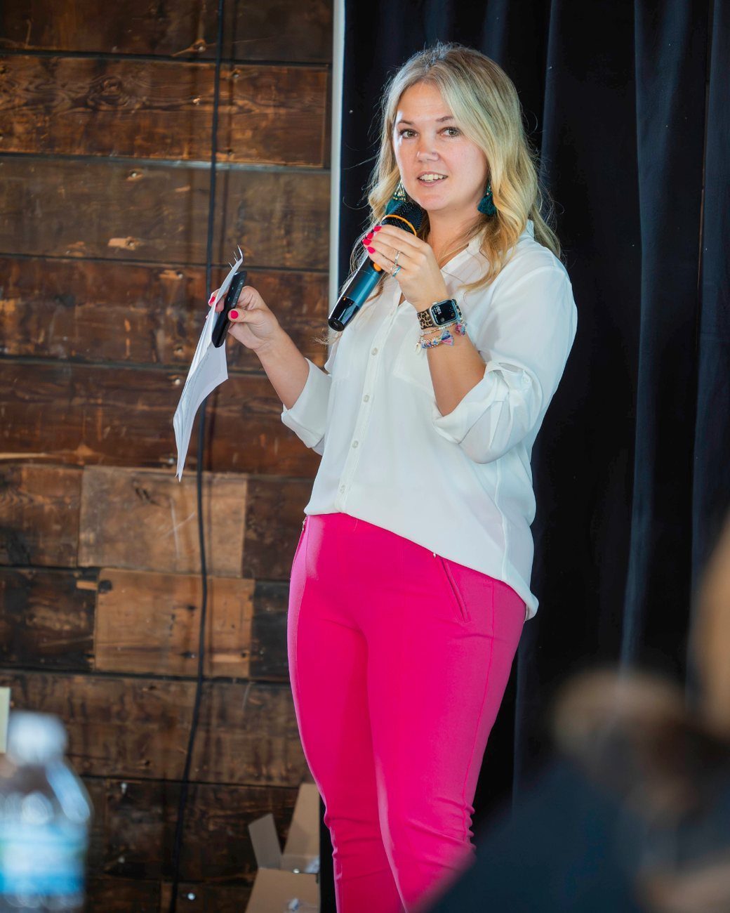 Samantha speaking to a room about branding