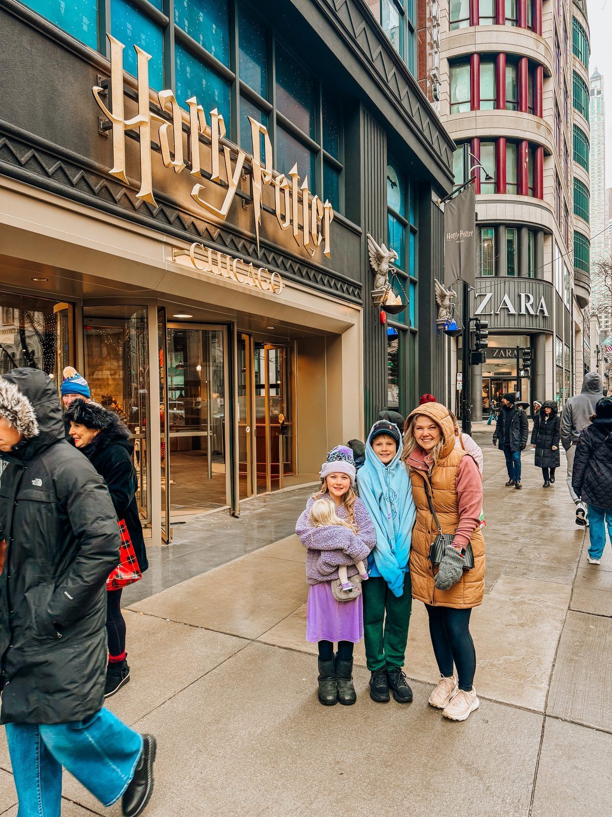 The family outside the Harry Potter store in Chicago