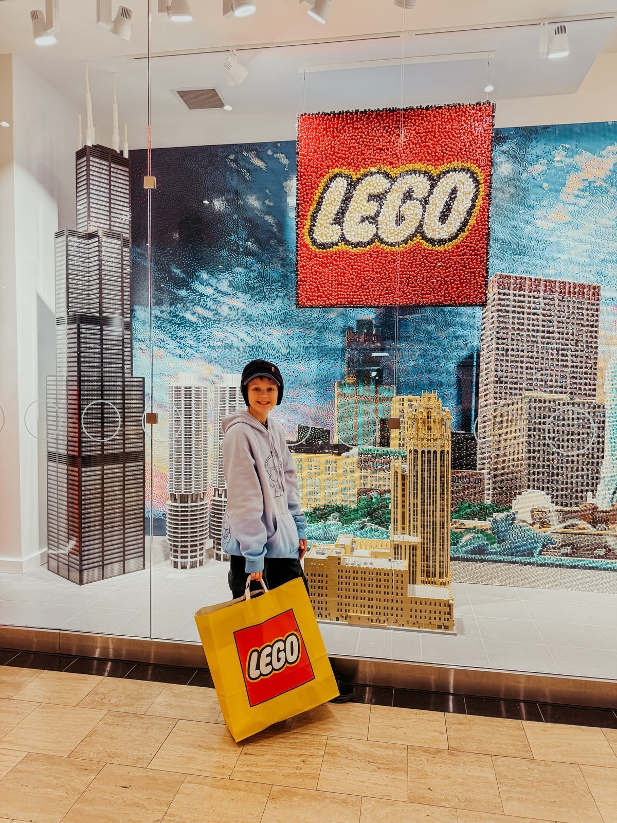 CJ outside the LEGO store in Chicago