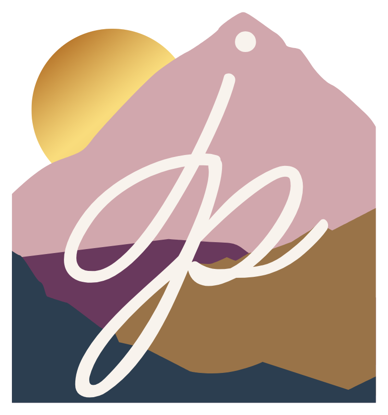 Jennifer Piala jp monogram in mountain badge