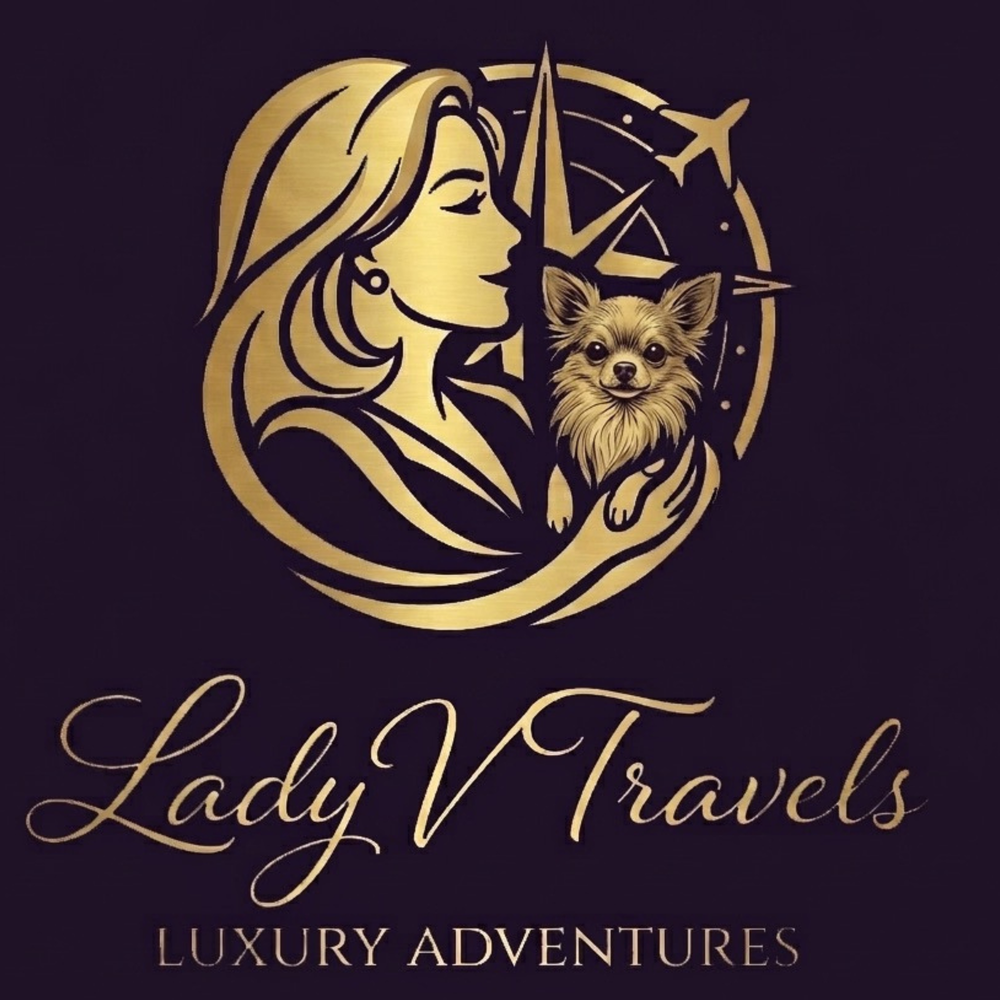 Lady V Travels primary logo, the illustrated mark of Velia and Lexie with the wordmark