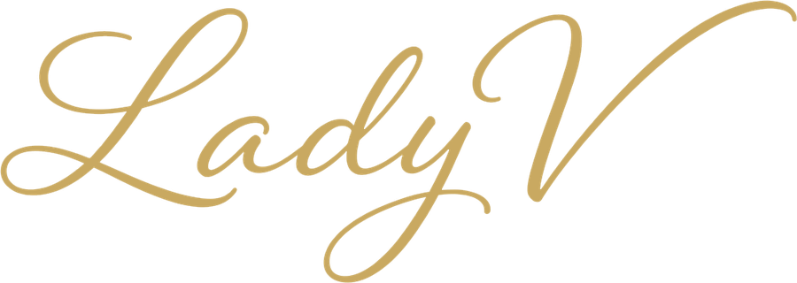 The Lady V signature wordmark in gold