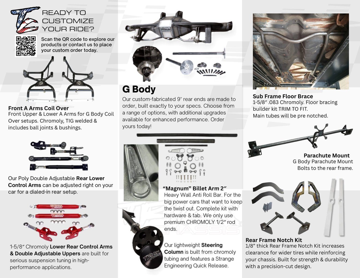 Trick Chassis print brochure, product spread