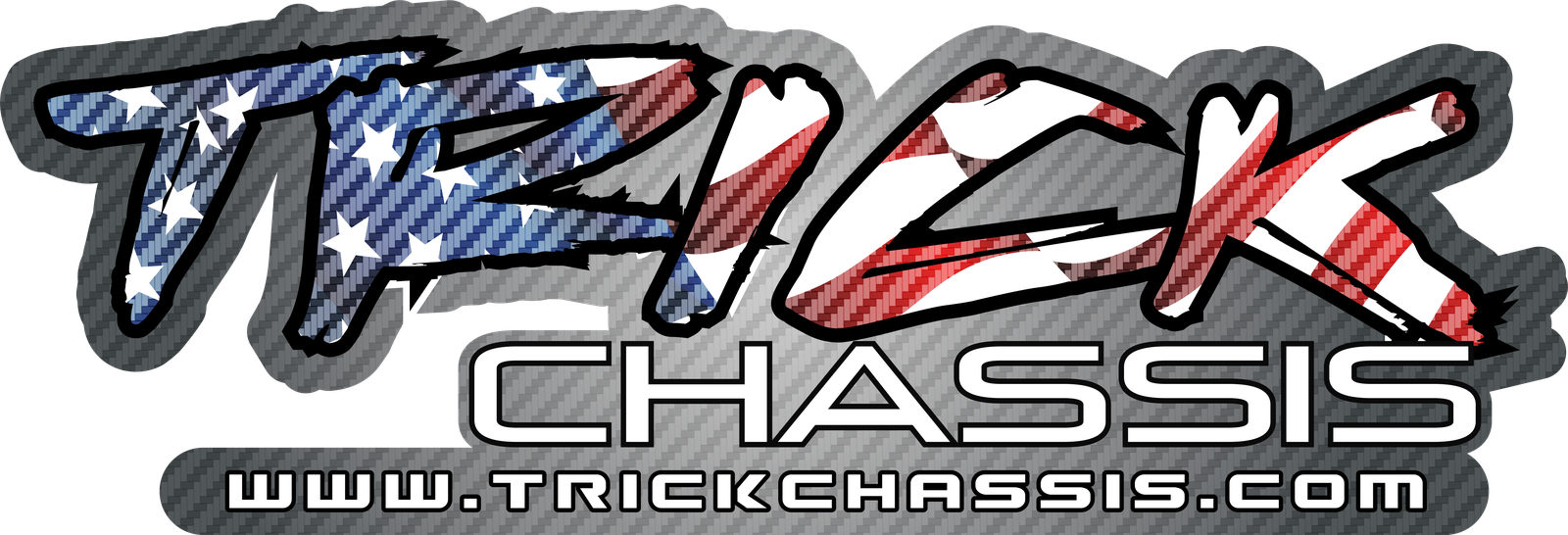The original Trick Chassis logo, a full carbon-fiber badge with the web address