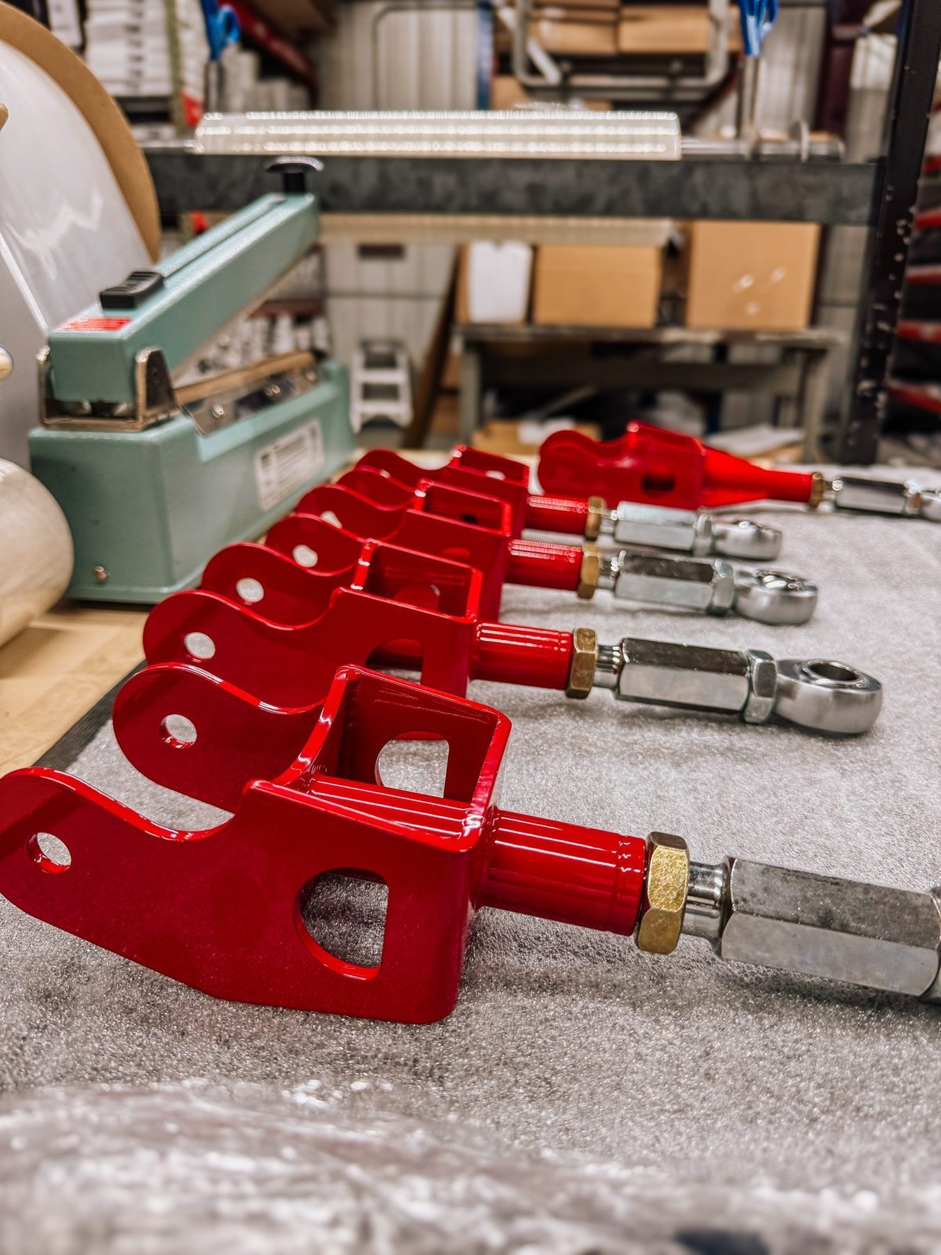 Trick Chassis fabricated parts, powder-coated red